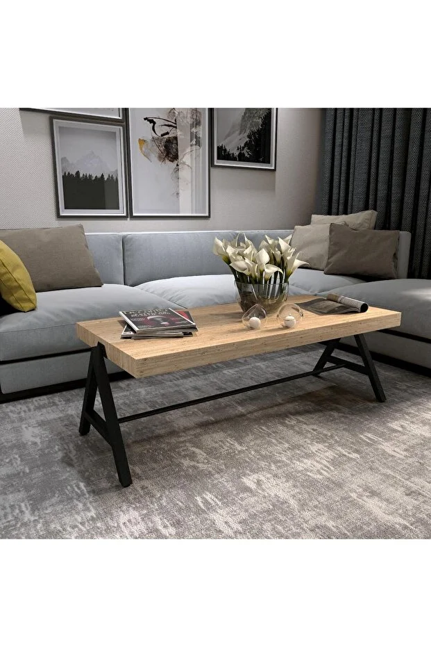 Dekoratif Ahşap Orta Sehpa Metal Sehpa Siyah